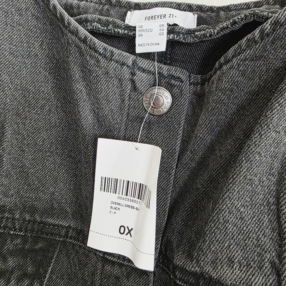 Forever 21 Plus Black Denim Overall Mini Dress Button Front 0X NWT - Picture 9 of 10
